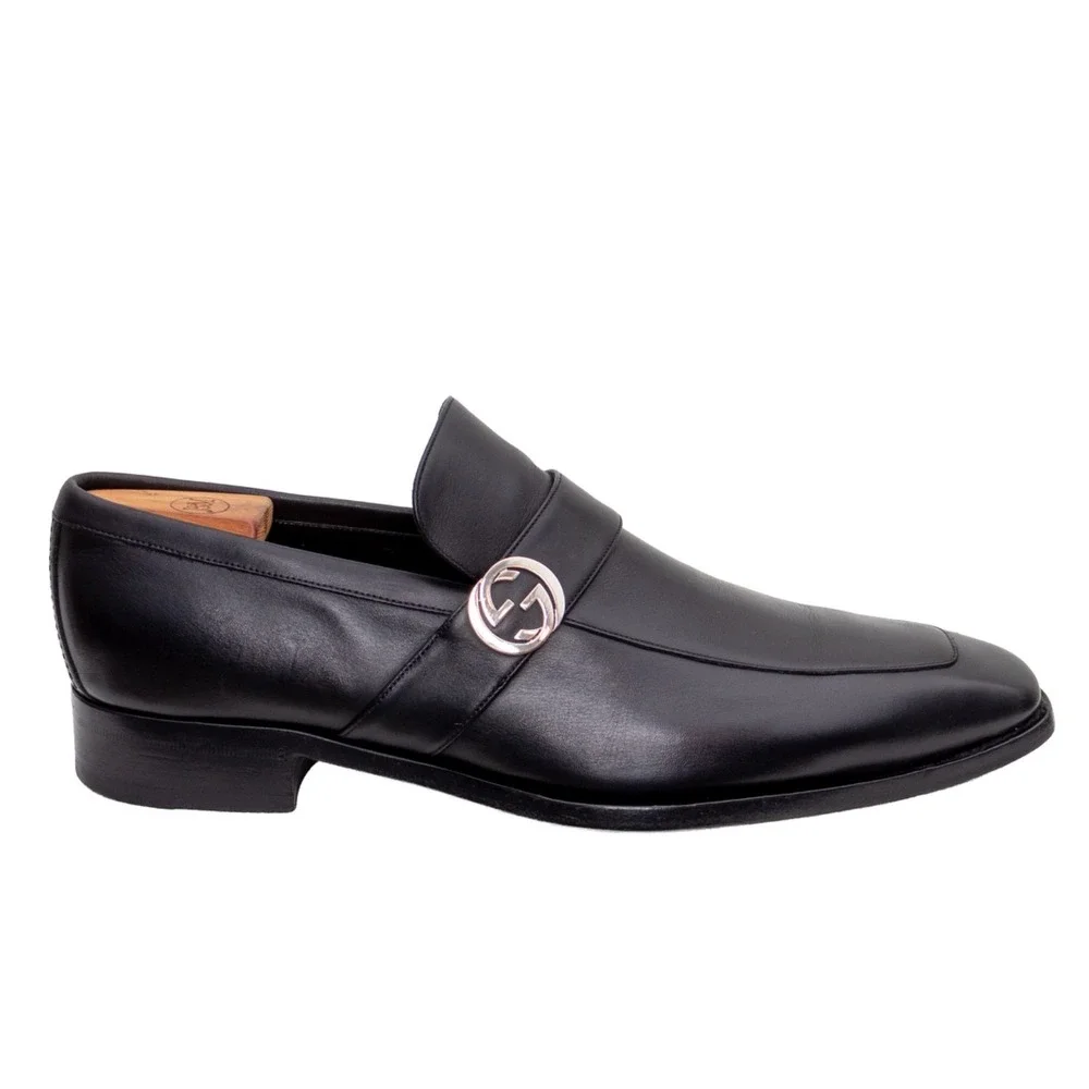 Gucci Broadwick Interlocking GG Logo Dress Loafers Black Men's UK 9.5 D US 10.5